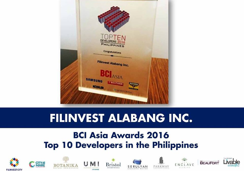 Filinvest Alabang Inc. was recognized by BCI Asia Awards 2016