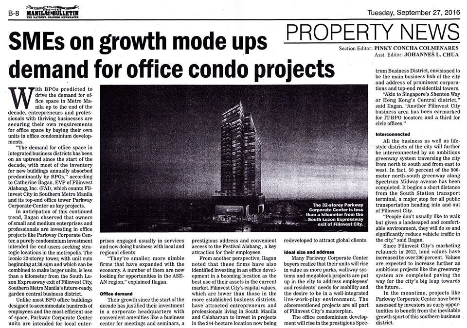 Parkway Corporate Center is in Manila Bulletin!